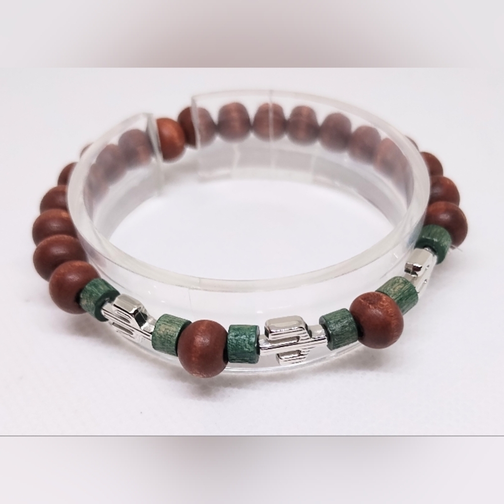 Men's Bracelet Beaded Beads Brown New f70‎